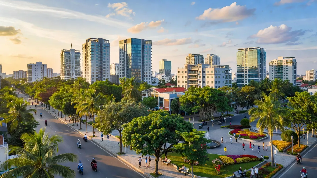 Phường An Hòa, Quận Ninh Kiều, Cần Thơ với cảnh quan đô thị và cây xanh sống động.