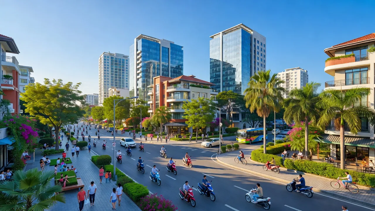 Khu phố An Khánh, Quận Ninh Kiều, Cần Thơ với đường phố sầm uất và cây xanh.