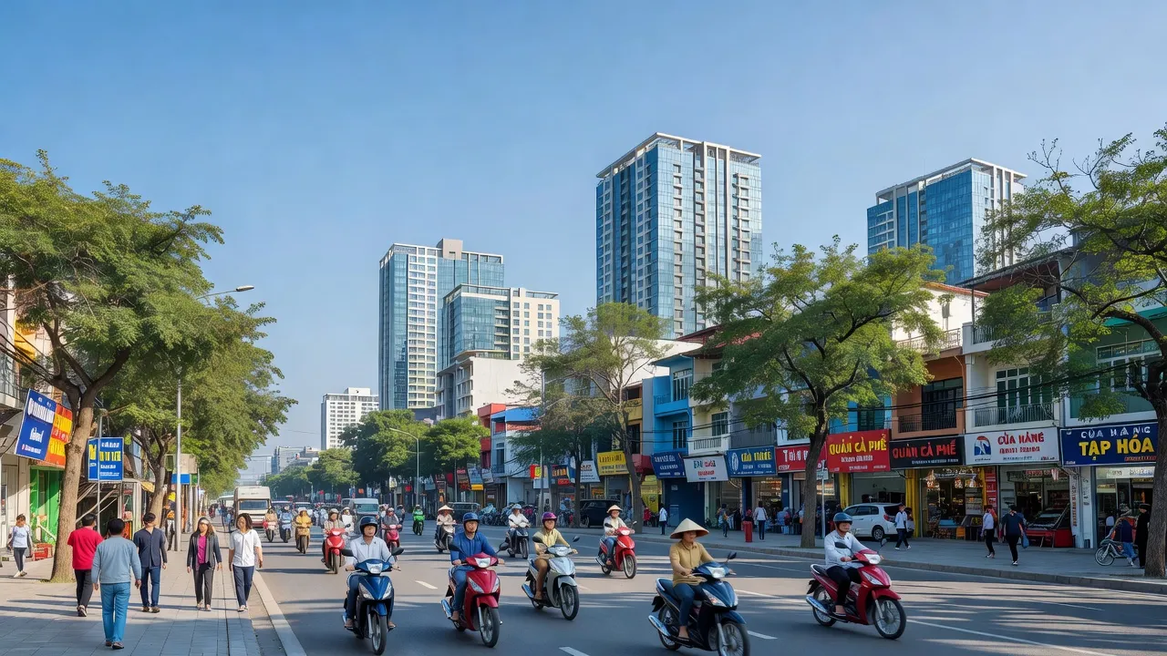 Khung cảnh nhộn nhịp Phường Hưng Lợi, Quận Ninh Kiều, Cần Thơ với cây xanh và tòa nhà hiện đại.
