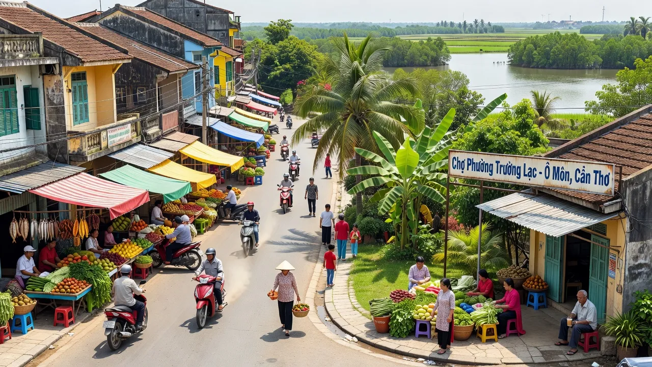 Khung cảnh nhộn nhịp tại Phường Trường Lạc, Quận Ô Môn, Cần Thơ với hoạt động sống thường nhật.