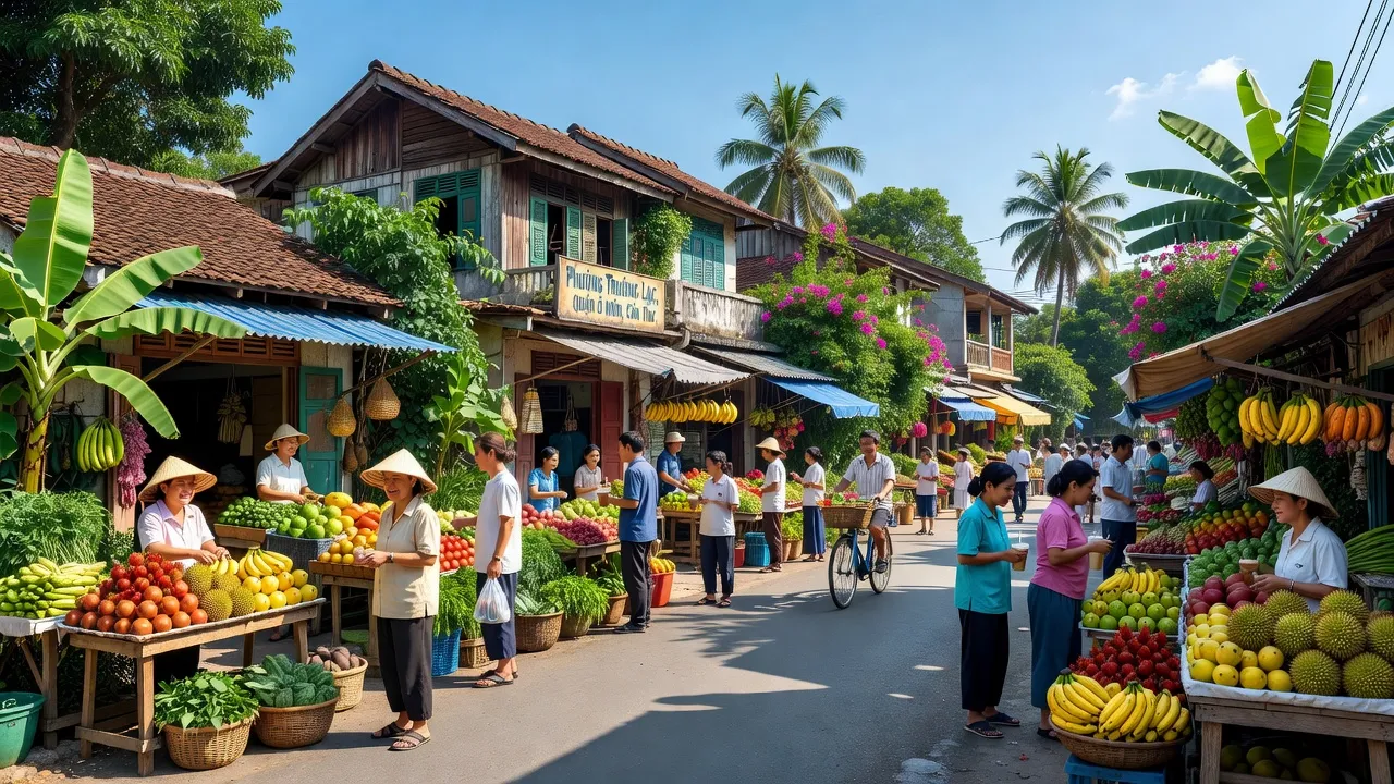 Phường Trường Lạc, Quận Ô Môn, Cần Thơ với hoạt động sinh hoạt cộng đồng nhộn nhịp và khu vực xanh.