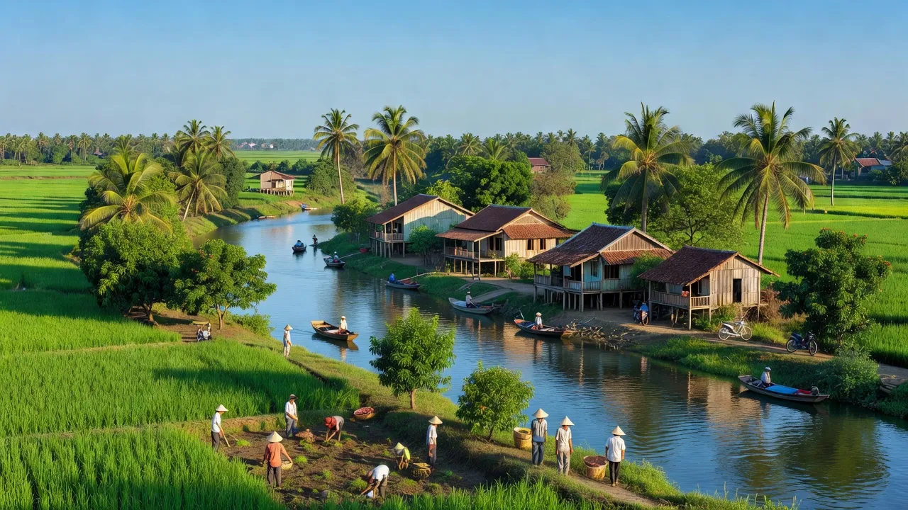 Quận Thốt Nốt, Thành phố Cần Thơ với cảnh quan xanh tươi và dòng sông Hậu yên bình.