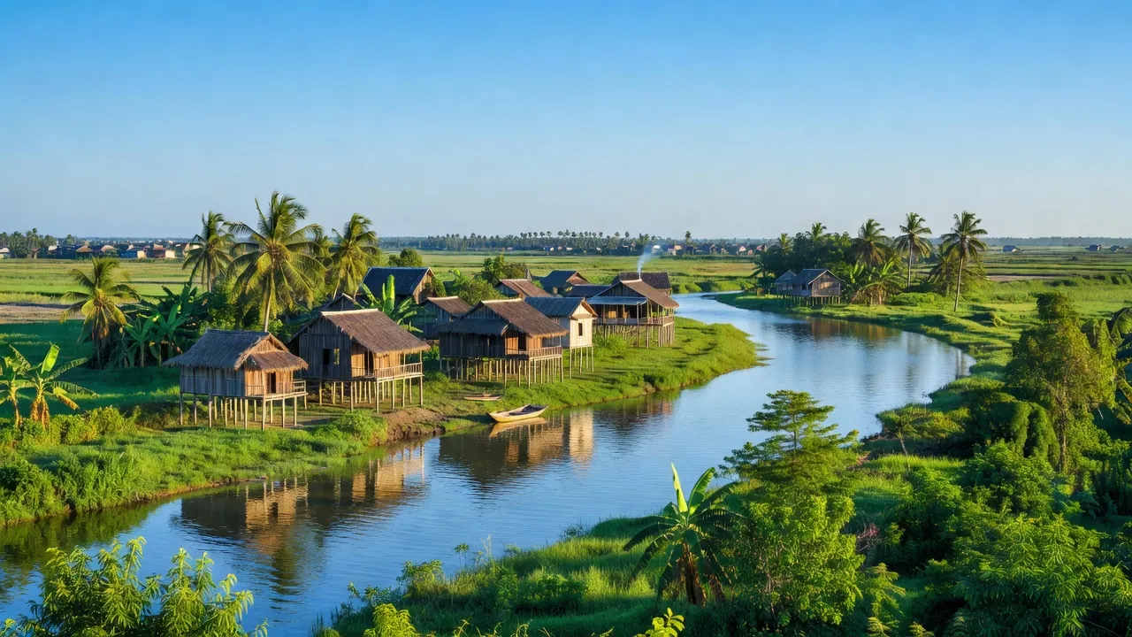 Cảnh Phường Tân Hưng Quận Thốt Nốt Cần Thơ với nhà truyền thống và cây xanh tươi tốt.