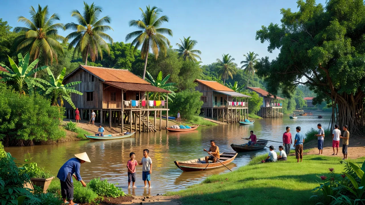 Khung cảnh sống động tại Phường Thới Thuận, Quận Thốt Nốt, Thành phố Cần Thơ, với cảnh sống ven sông.