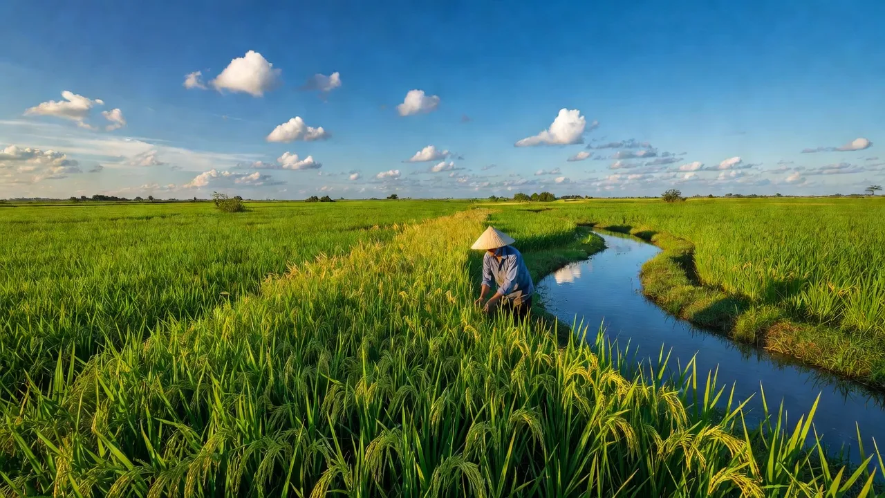 Cảnh đồng xanh tại xã Trường Xuân B, huyện Thới Lai, Cần Thơ, thể hiện vẻ đẹp nông nghiệp miền Tây.