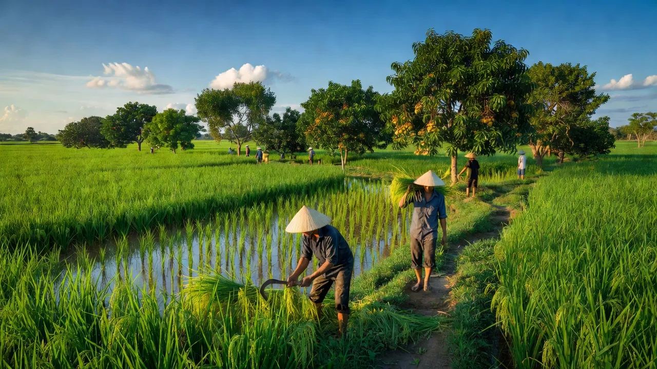 Cảnh đẹp xã Xuân Thắng, huyện Thới Lai với cánh đồng lúa và cây ăn trái hàng đầu.