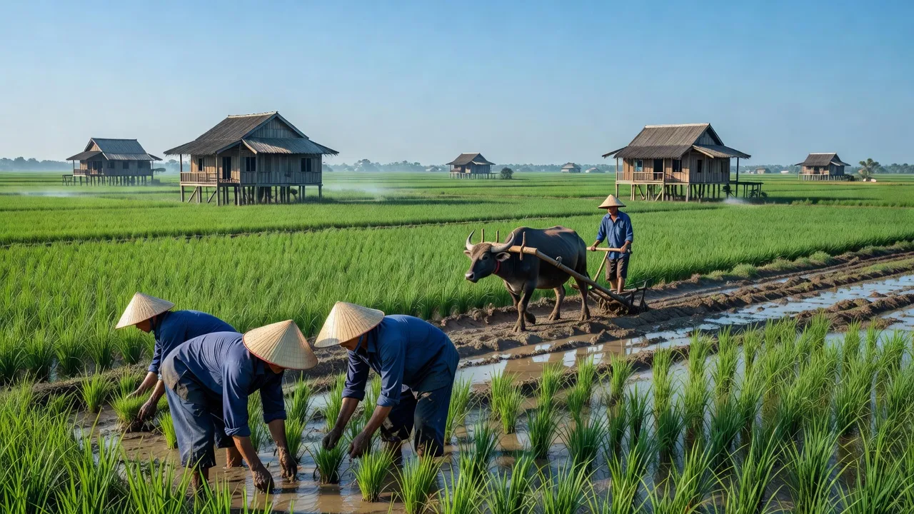 Phong cảnh nông nghiệp tại Xã Thạnh Lợi, Huyện Vĩnh Thạnh, Cần Thơ với cánh đồng xanh tươi.