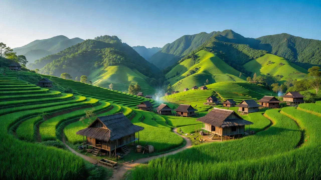 Khung cảnh yên bình ở Xã Bảo Toàn, Huyện Bảo Lạc, Tỉnh Cao Bằng, với núi non xanh tươi.