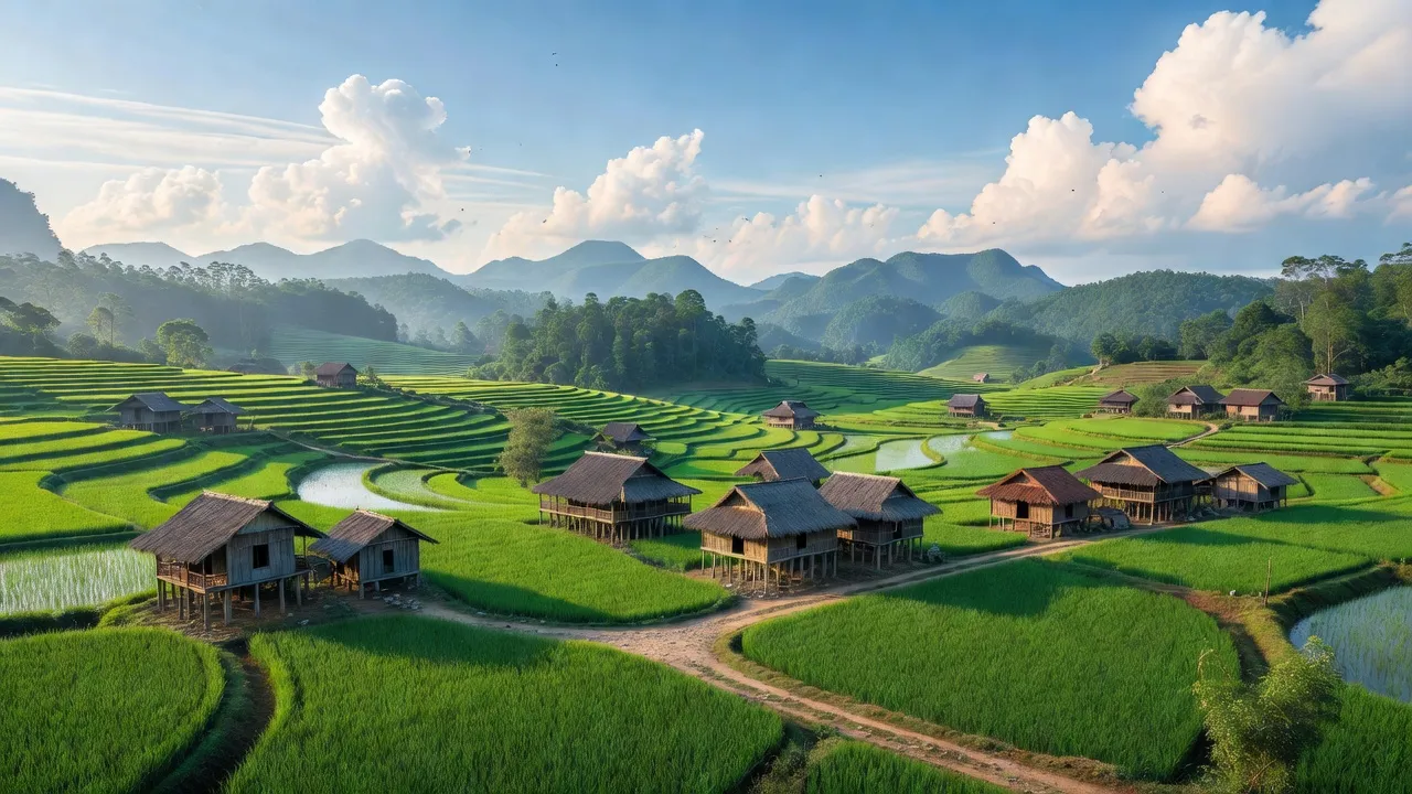 Khung cảnh thơ mộng xã Hồng An, huyện Bảo Lạc, tỉnh Cao Bằng với cảnh sắc xanh tươi.