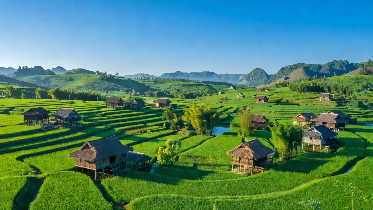 Cảnh đẹp xã Sơn Lập, huyện Bảo Lạc, tỉnh Cao Bằng, với đồi xanh và nhà truyền thống.