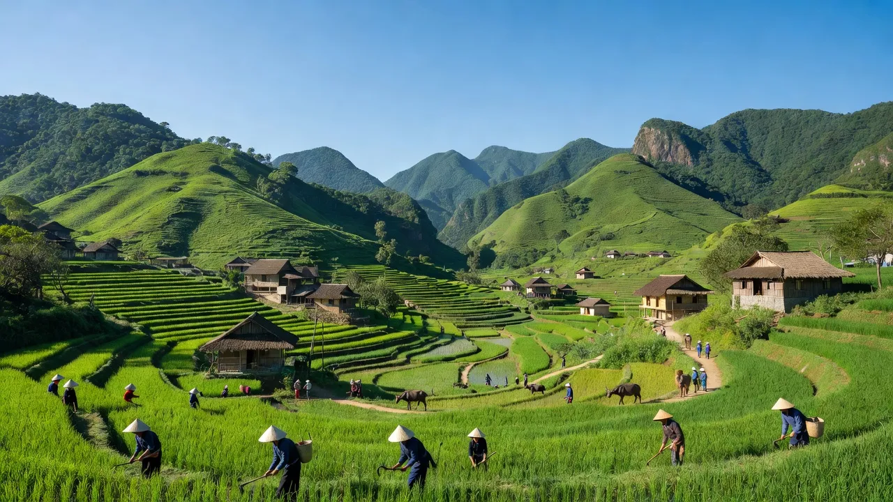 Cảnh đẹp xã Sơn Lộ, huyện Bảo Lạc, tỉnh Cao Bằng với núi non xanh tươi và bản làng truyền thống.