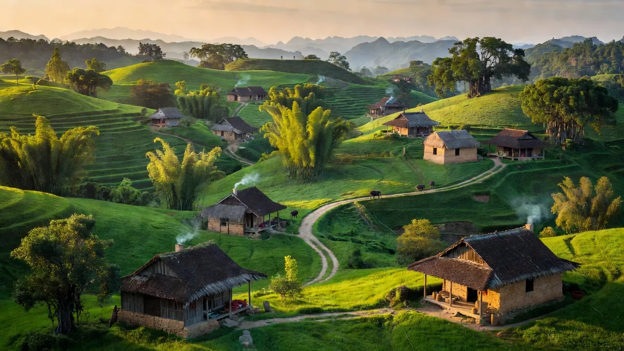 Cảnh đẹp Huyện Hạ Lang, Cao Bằng với cảnh quan xanh tươi và kiến trúc địa phương.