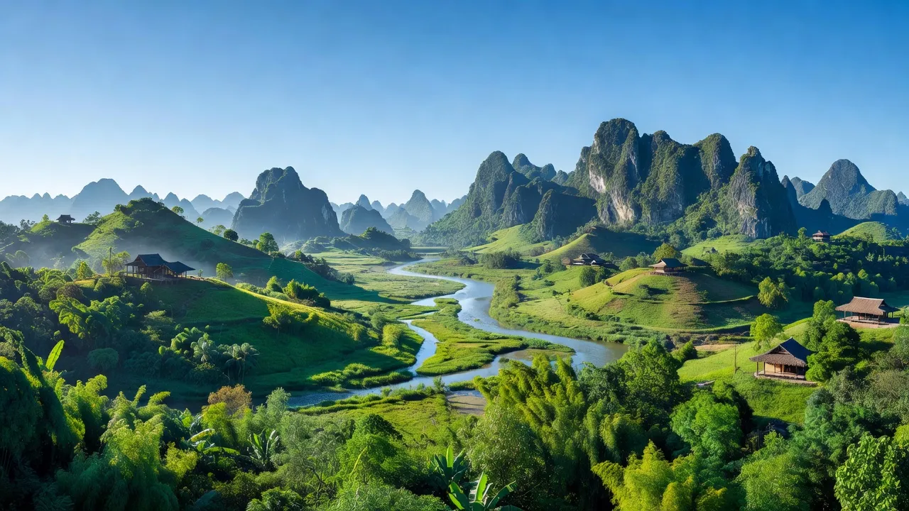 Quang Long, Huyện Hạ Lang, Cao Bằng với không gian xanh tươi và phong cảnh núi non hùng vĩ.