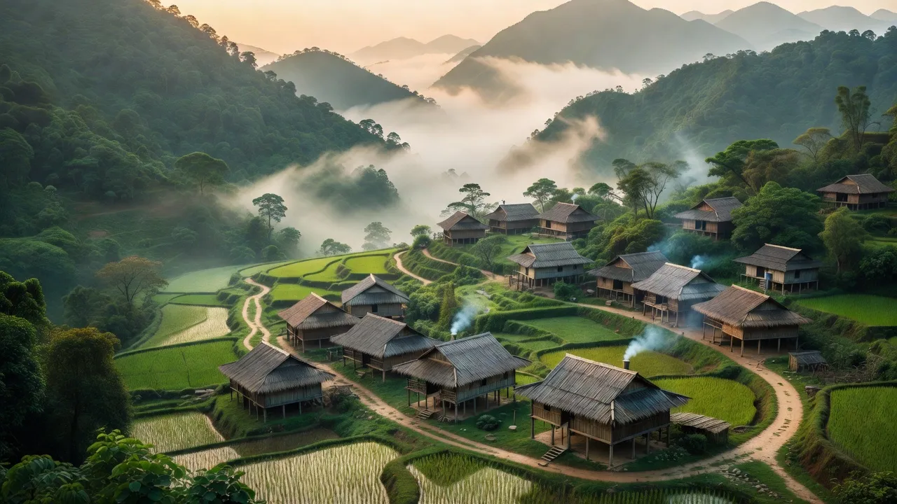Cảnh đẹp xã Cải Viên, huyện Hà Quảng, tỉnh Cao Bằng với núi rừng xanh tươi và nhà truyền thống.