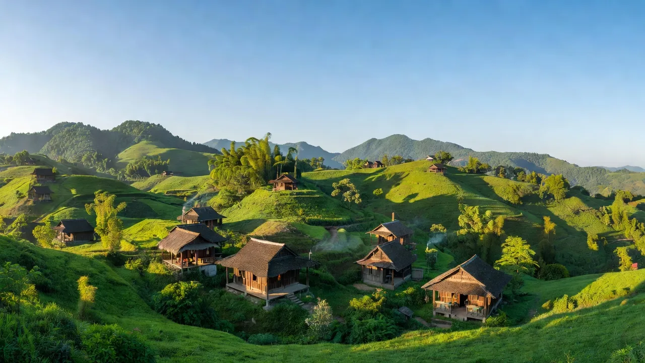 Phong cảnh đẹp tại Xã Hồng Sỹ, Huyện Hà Quảng, tỉnh Cao Bằng với đồi núi xanh tươi.