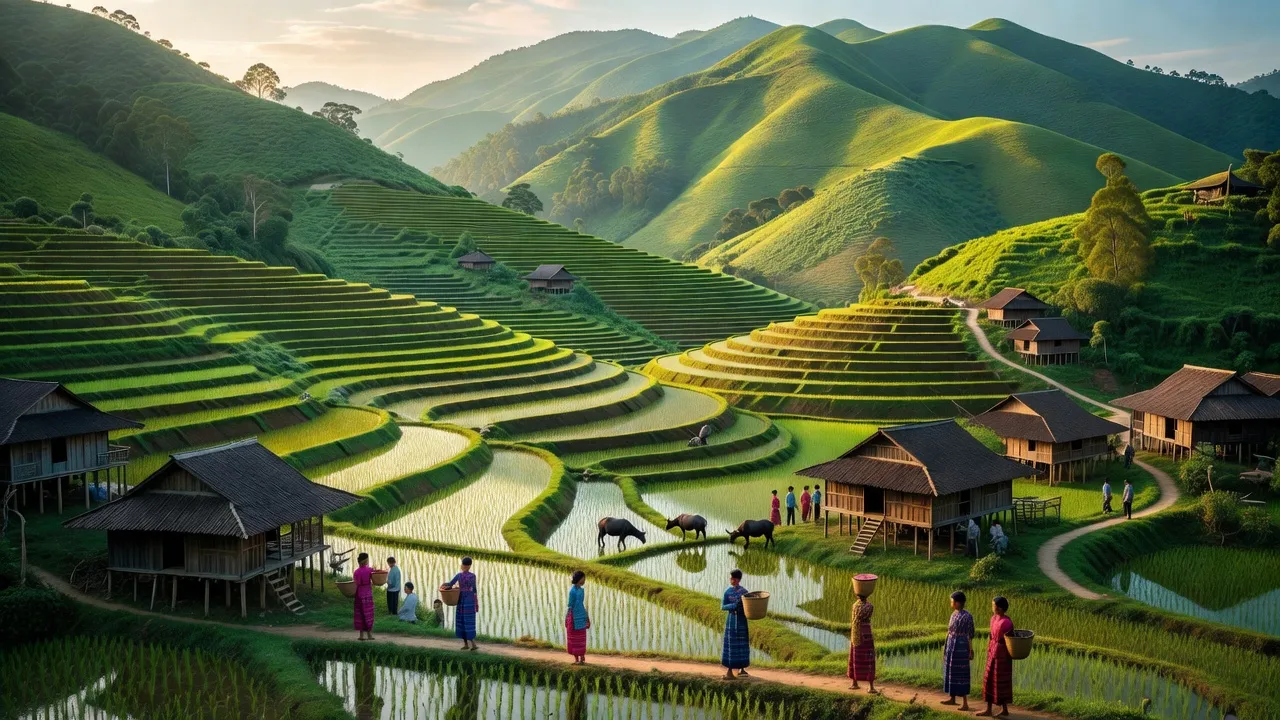 Khu vực xã Mã Ba, huyện Hà Quảng, tỉnh Cao Bằng với đồi núi và ruộng bậc thang xanh mướt.