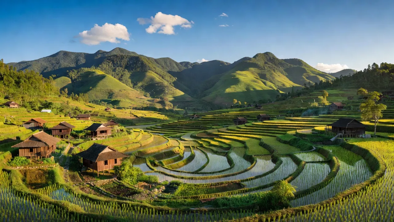 Khung cảnh thiên nhiên xã Thanh Long, huyện Hà Quảng, tỉnh Cao Bằng với núi xanh và ruộng bậc thang.