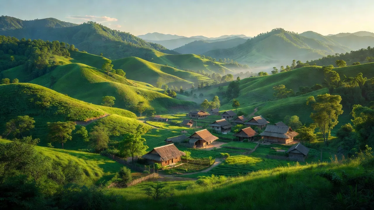 Cảnh quan xã Bạch Đằng, huyện Hoà An, tỉnh Cao Bằng với đồi núi và làng quê yên bình.
