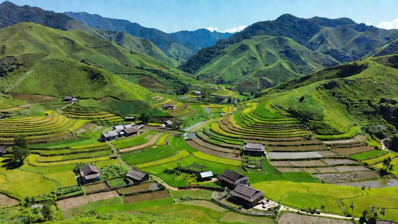 Khung cảnh núi non xanh tươi tại xã Đức Long, huyện Hoà An, tỉnh Cao Bằng, Việt Nam.