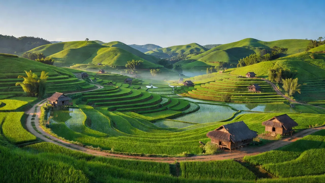 Cảnh đẹp xã Tam Kim, huyện Nguyên Bình, tỉnh Cao Bằng với ruộng bậc thang và nhà truyền thống.