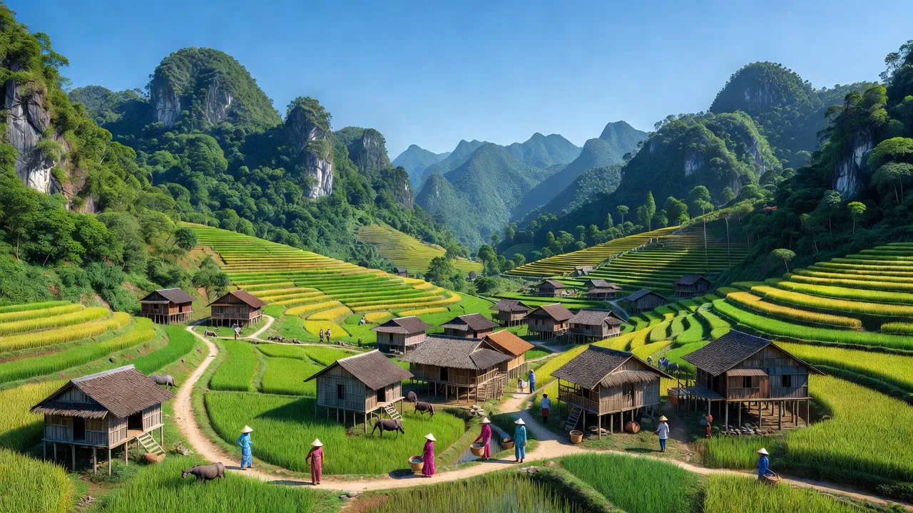 Cảnh sắc huyện Thạch An, tỉnh Cao Bằng với thiên nhiên hùng vĩ và cuộc sống người dân.