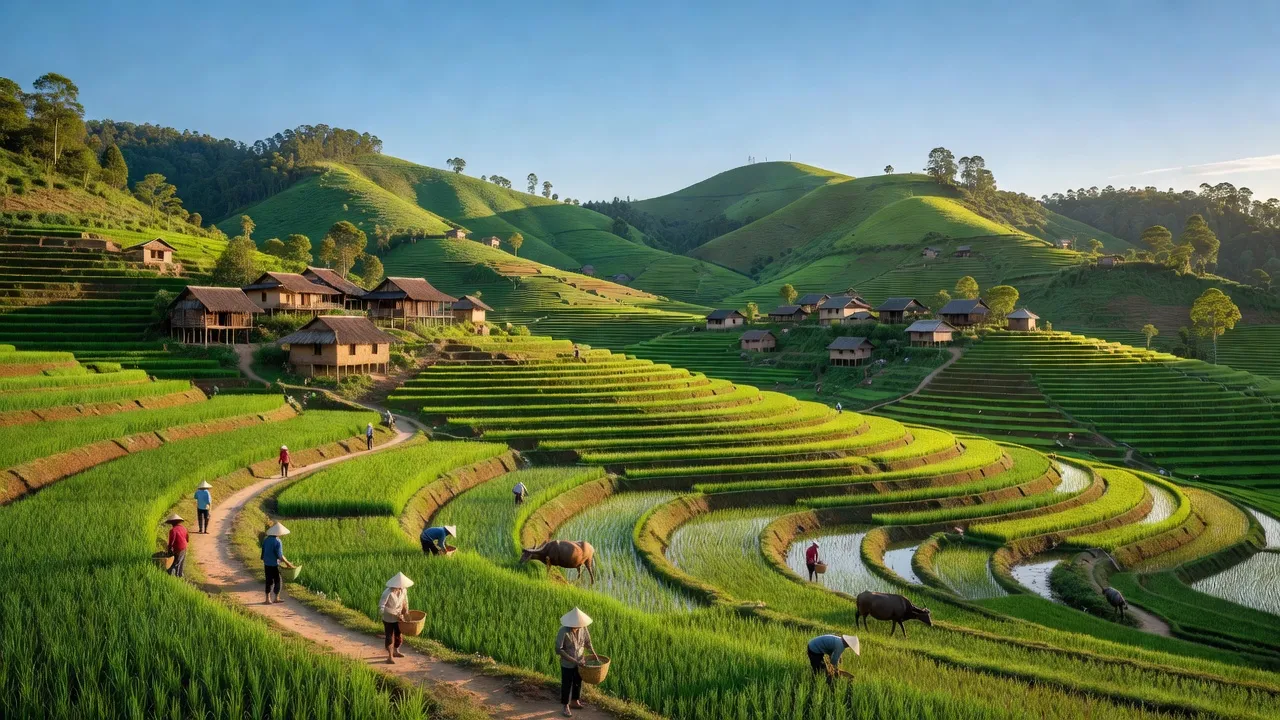 Cảnh quan thiên nhiên xã Đức Xuân, huyện Thạch An, tỉnh Cao Bằng, đồi núi, ruộng bậc thang, cuộc sống nông thôn.