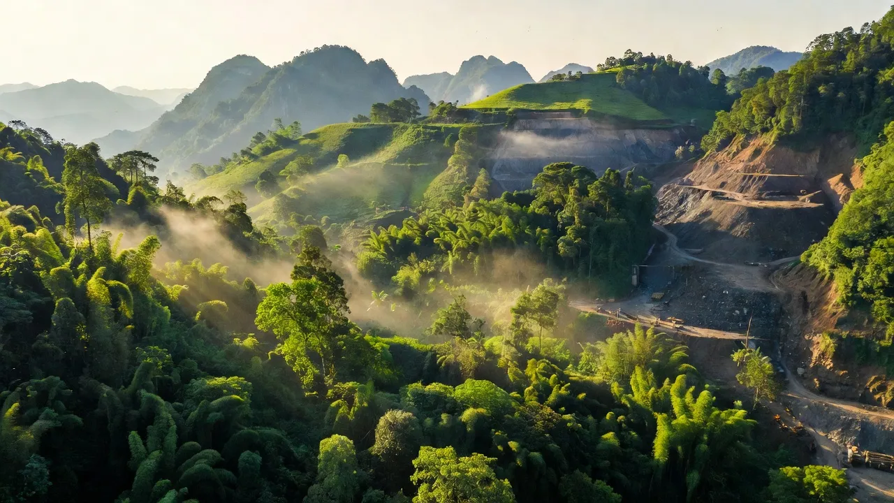 Cảnh đẹp xã Trung Phúc, huyện Trùng Khánh, tỉnh Cao Bằng với địa hình núi và khu mỏ quặng.