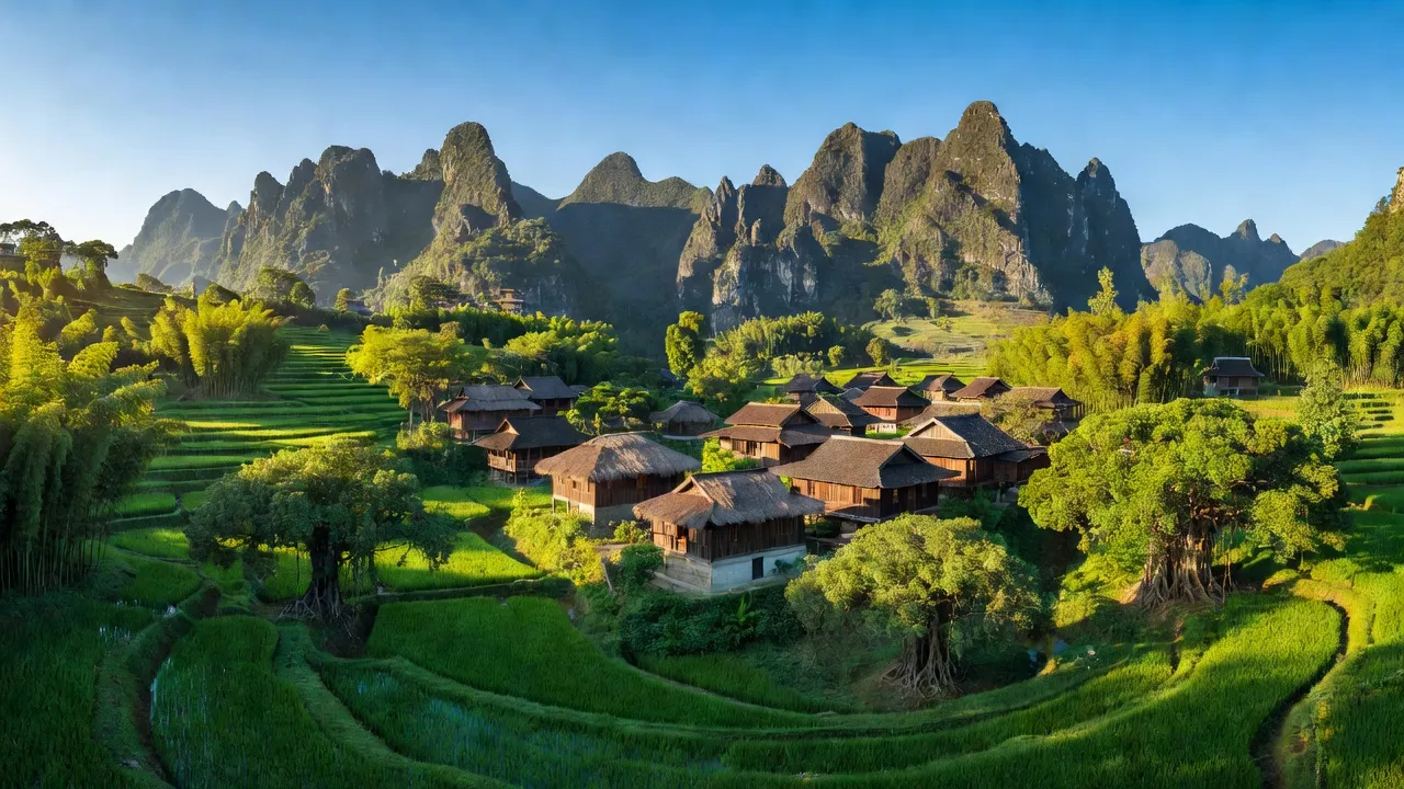 Khung cảnh Xã Xuân Nội, huyện Trùng Khánh, Cao Bằng với núi non trùng điệp và trời xanh.