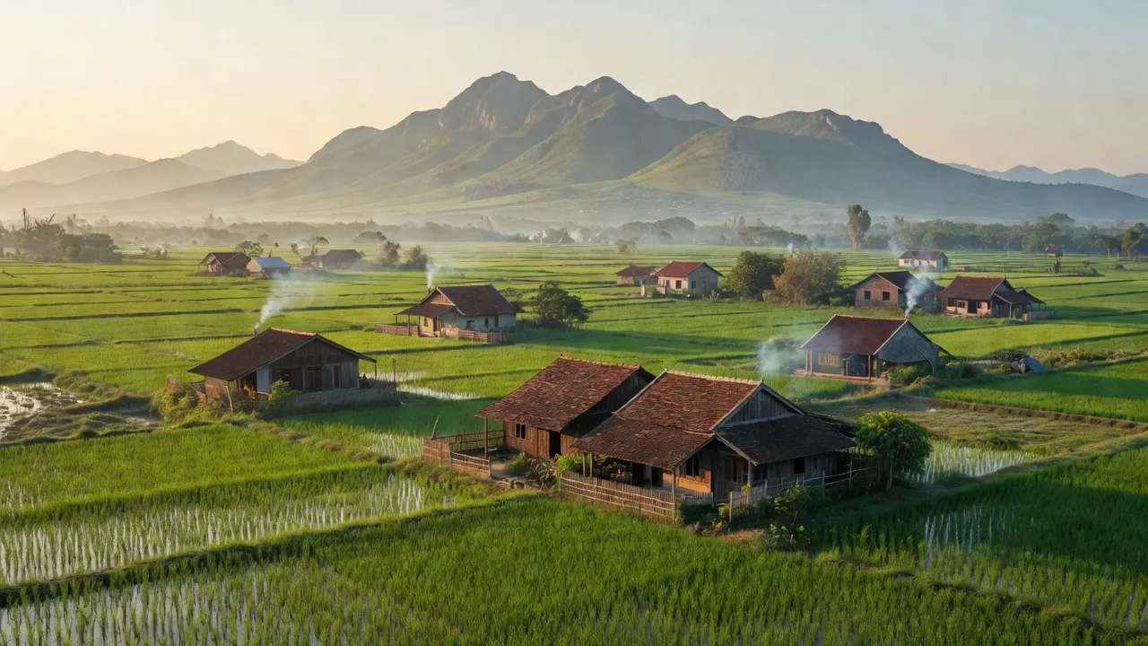 Phong cảnh xã Hòa Bắc ở Đà Nẵng với ruộng xanh tươi và núi non hùng vĩ.