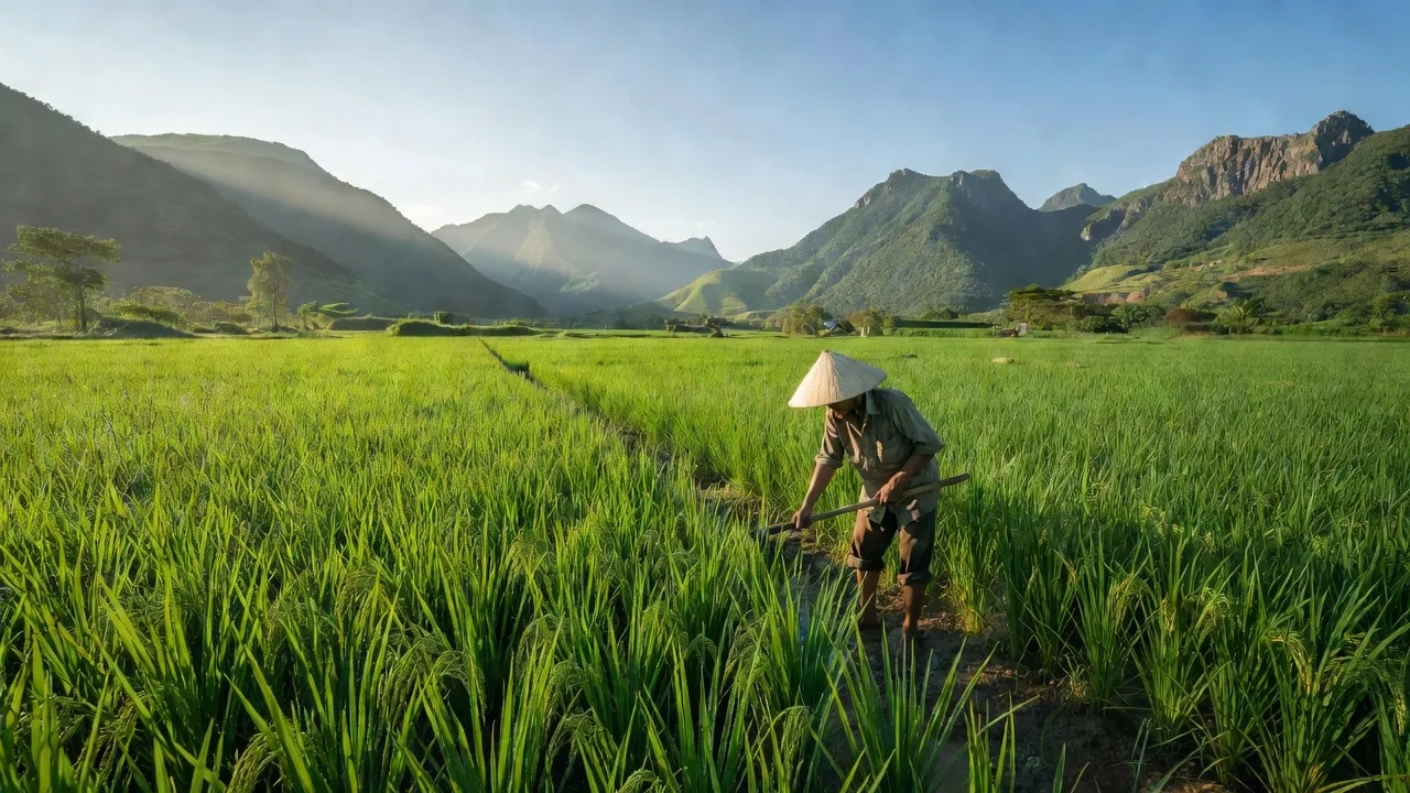 Cảnh đồng xanh Hòa Nhơn, Huyện Hòa Vang, Đà Nẵng, thể hiện nông nghiệp yên bình và nét đẹp thiên nhiên.