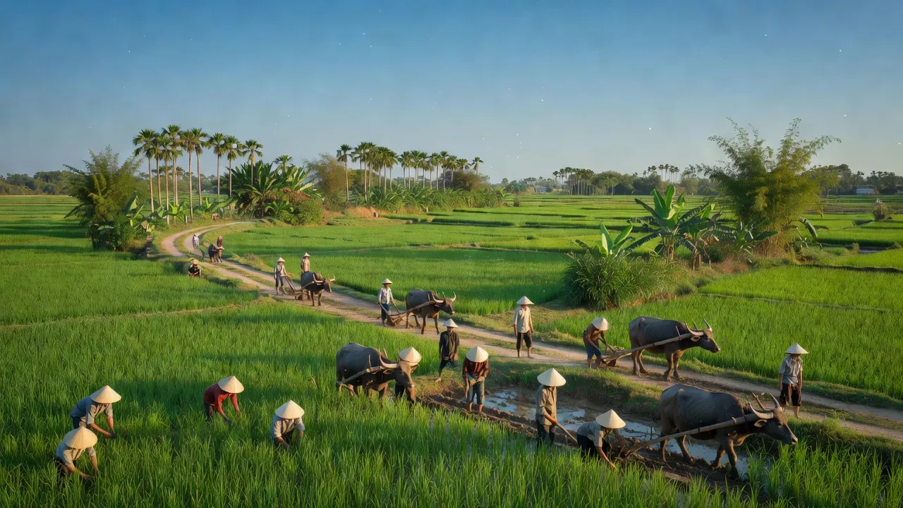 Nhìn toàn cảnh xã Hòa Nhơn, huyện Hòa Vang, Đà Nẵng với cánh đồng xanh, không khí trong lành.