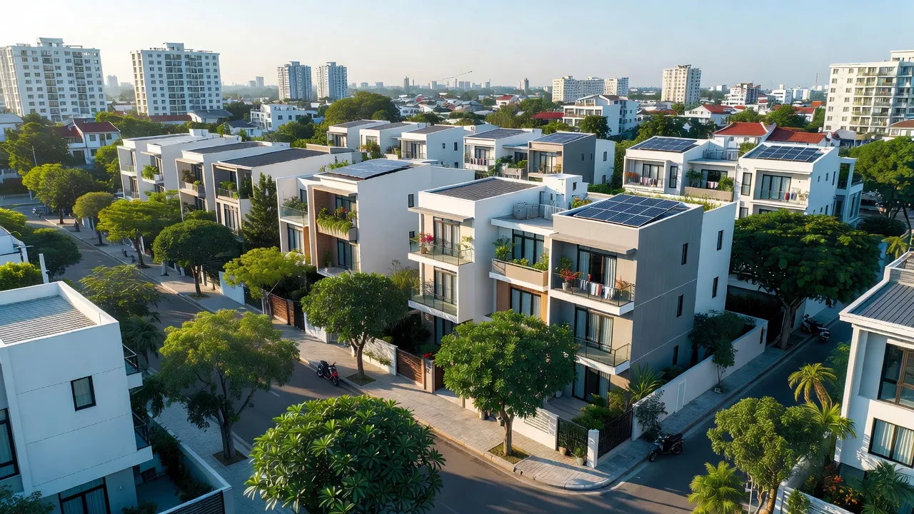 Phường Hòa An, quận Cẩm Lệ, thành phố Đà Nẵng, với các khu dân cư hiện đại và cảnh quan xanh.