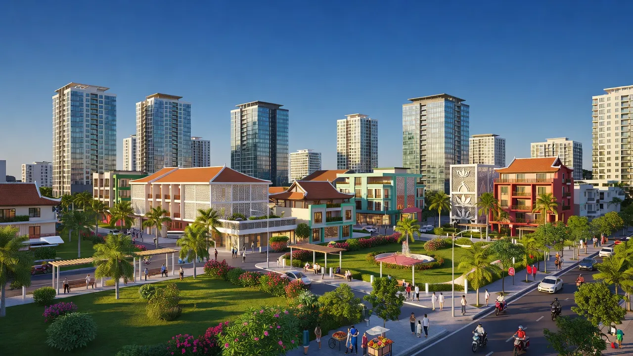 Khung cảnh đô thị Phường Hòa Thọ Tây, Quận Cẩm Lệ, Đà Nẵng với công trình hiện đại và công viên xanh.