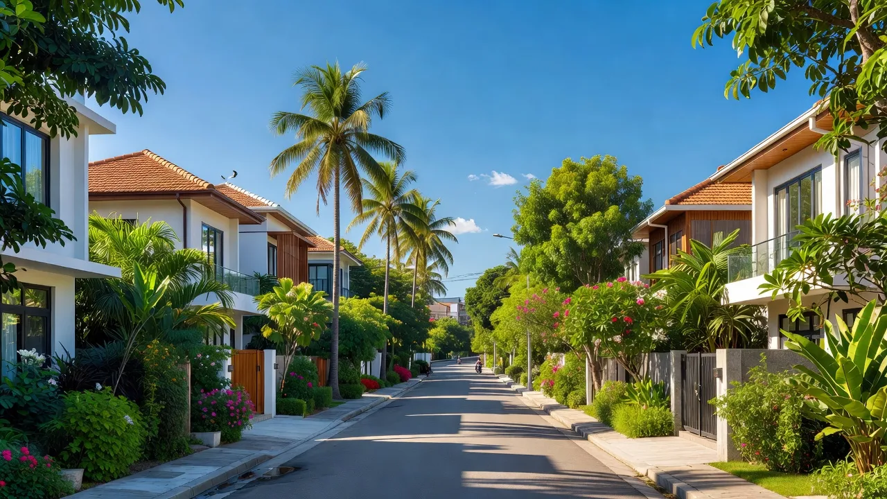 Khung cảnh Phường Khuê Trung tại Quận Cẩm Lệ, Đà Nẵng với đường phố và nhà cửa xanh mát.