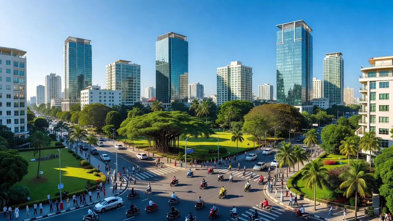 Quận Hải Châu, Đà Nẵng với kiến trúc hiện đại, cây xanh và không gian đô thị năng động.