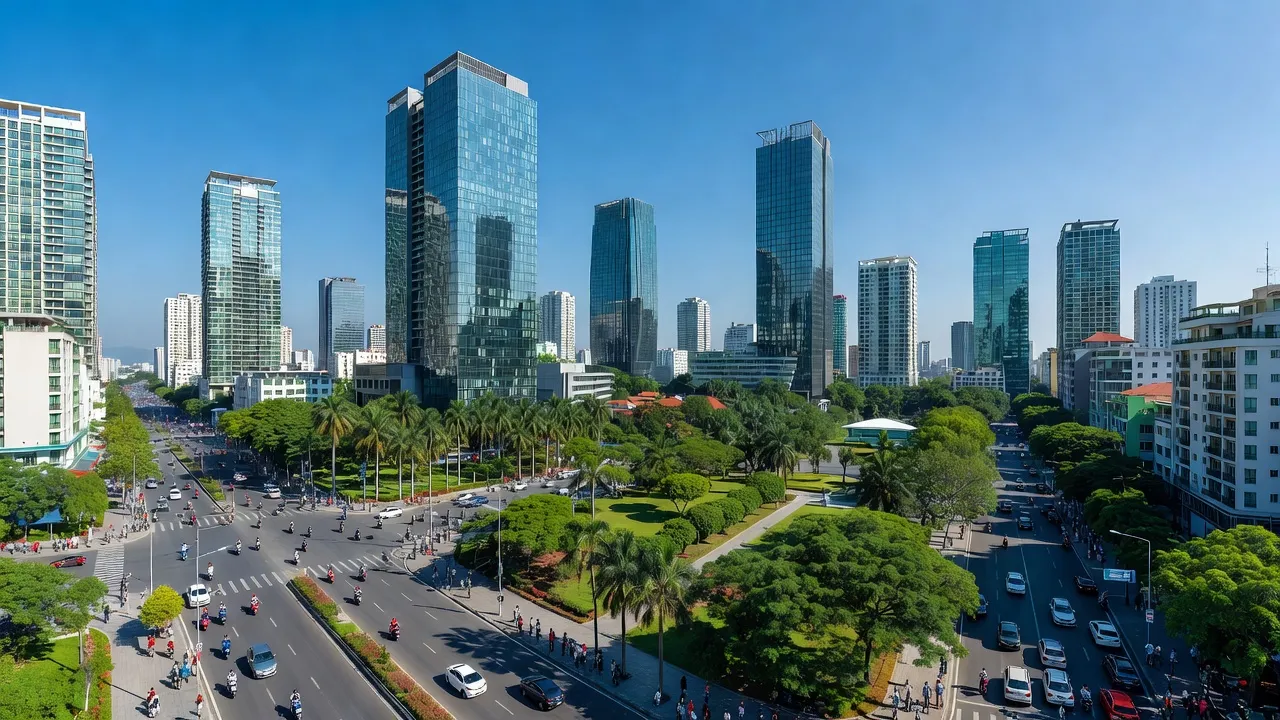 Quận Hải Châu Đà Nẵng với tòa nhà hiện đại và khung cảnh đô thị sôi động, cây xanh.
