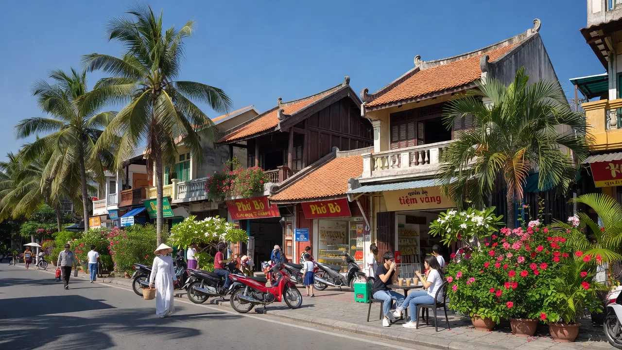 Cảnh quan nhộn nhịp ở Phường Thạch Thang, Quận Hải Châu, Đà Nẵng với thời tiết đẹp.