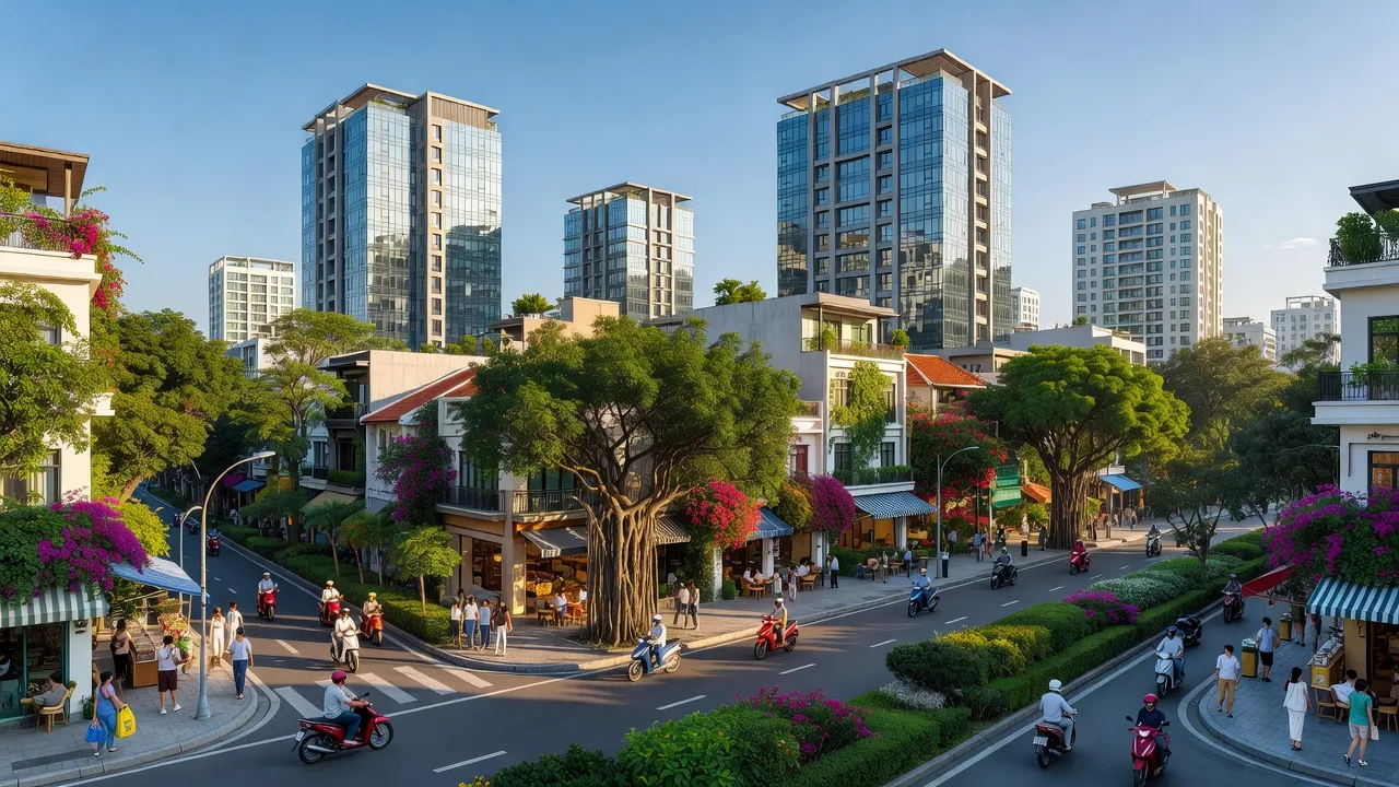 Khung cảnh phường Thanh Bình, Quận Hải Châu, Đà Nẵng với đời sống đô thị sôi động.