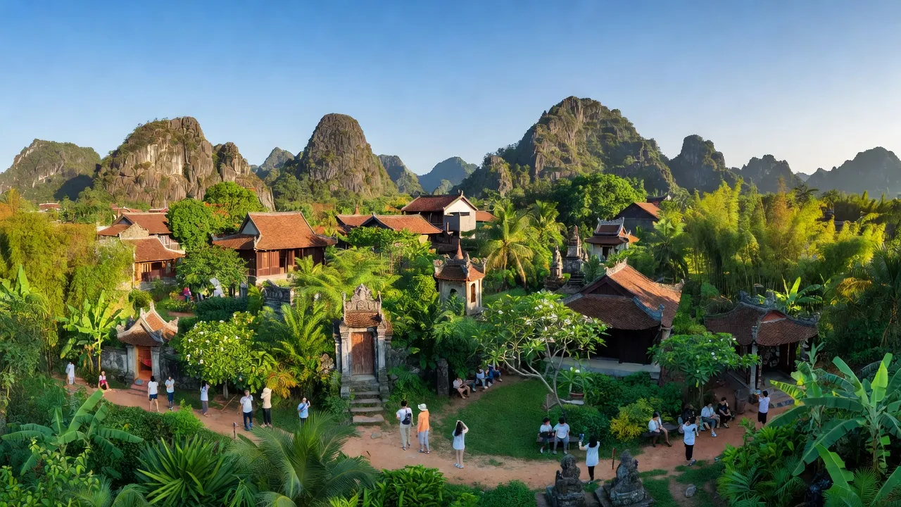 Khung cảnh tuyệt đẹp Phường Hòa Hải, Ngũ Hành Sơn, Đà Nẵng với nhà truyền thống và cây xanh.