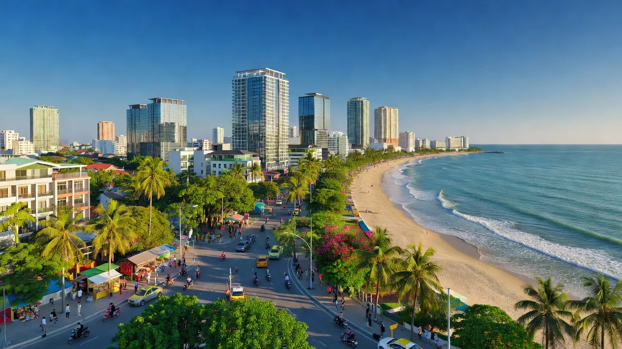 Khung cảnh Phường Phước Mỹ, Quận Sơn Trà, Đà Nẵng với bãi biển và kiến trúc hiện đại.