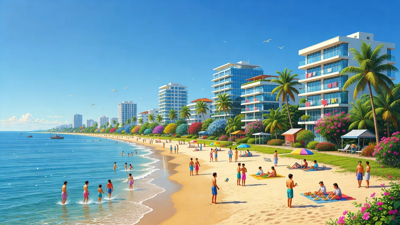 Khung cảnh Phường Phước Mỹ, Sơn Trà, Đà Nẵng với bãi biển và tòa nhà ven biển.