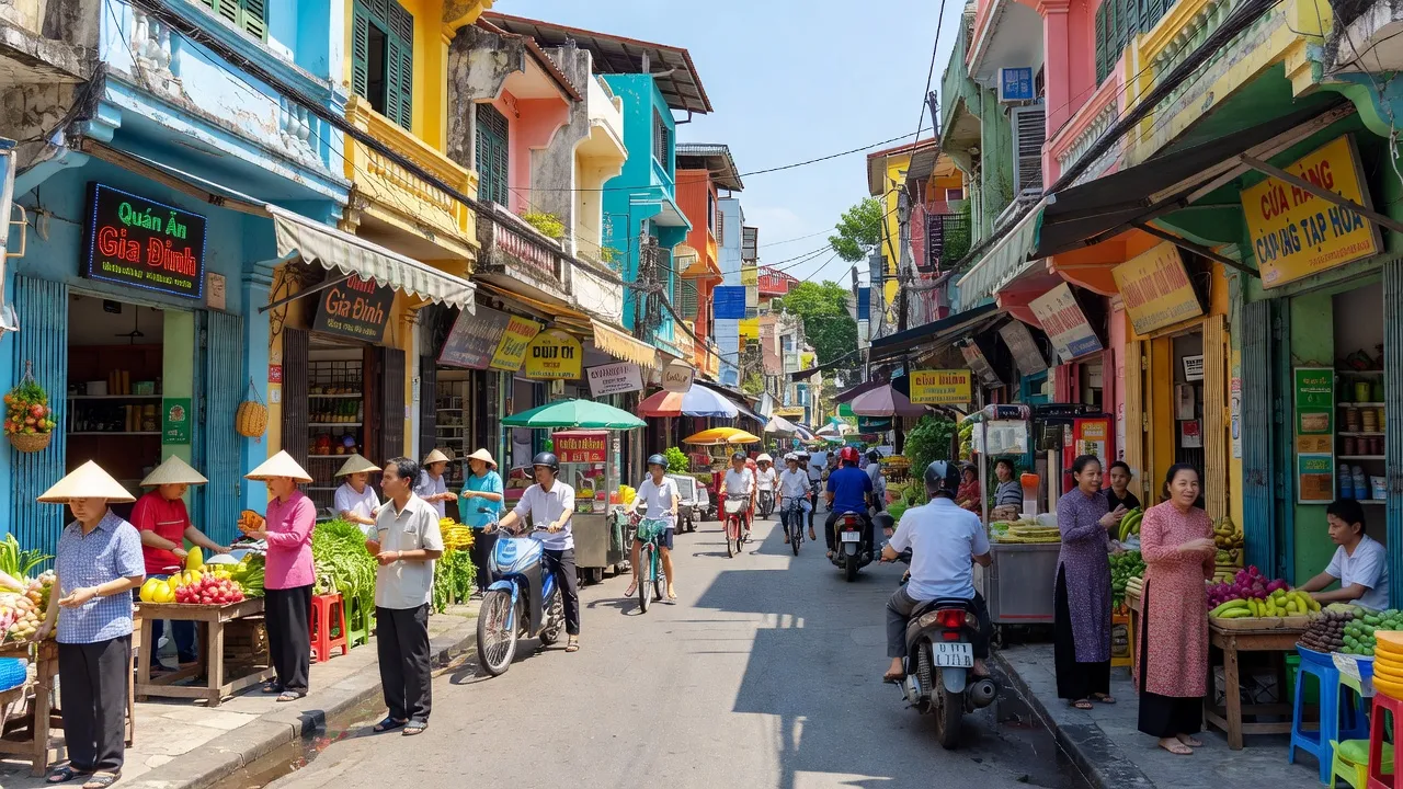 Phường Xuân Hà, Quận Thanh Khê, Đà Nẵng with busy streets and colorful buildings under a bright sky.