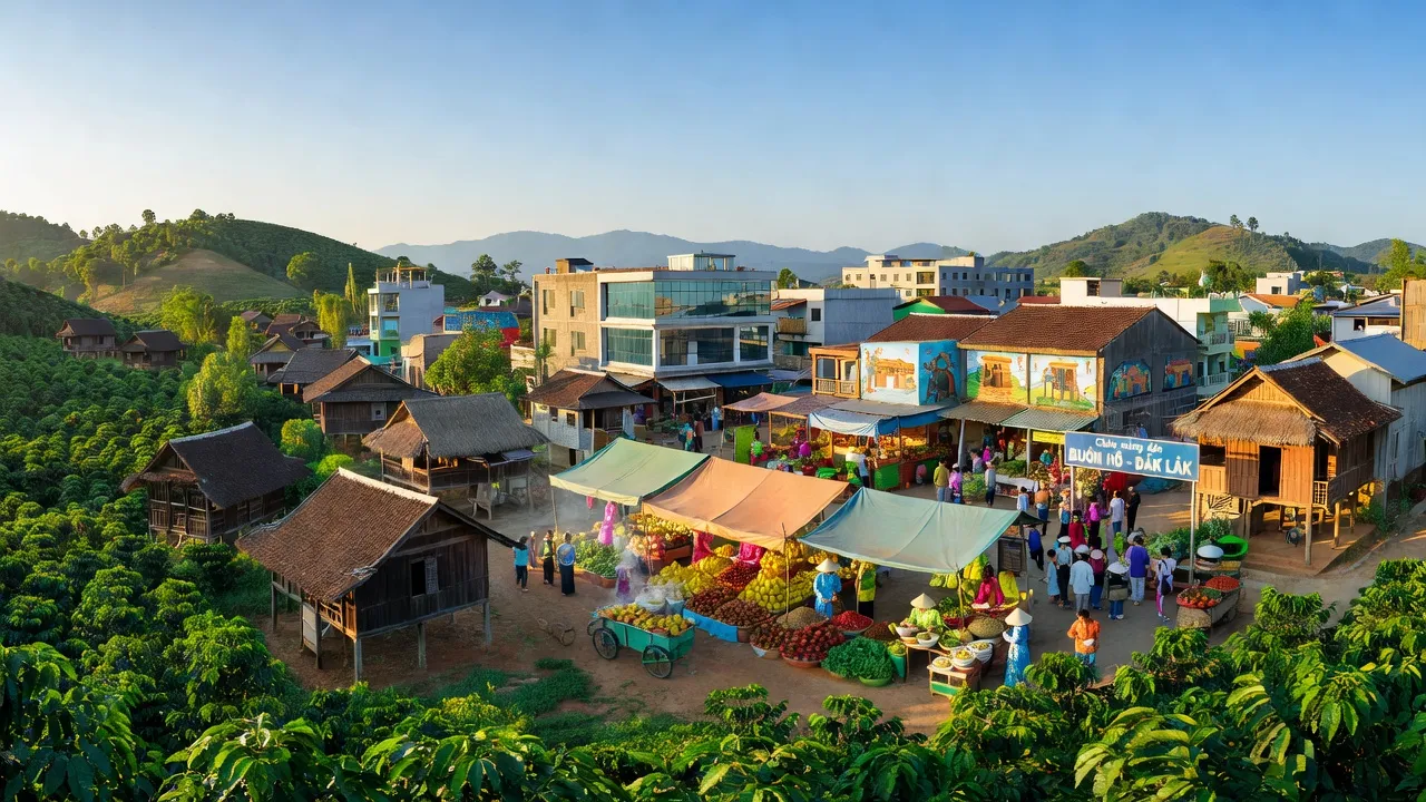 Khung cảnh tươi đẹp của thị xã Buôn Hồ, tỉnh Đắk Lắk với cảnh sắc thiên nhiên và văn hóa địa phương.