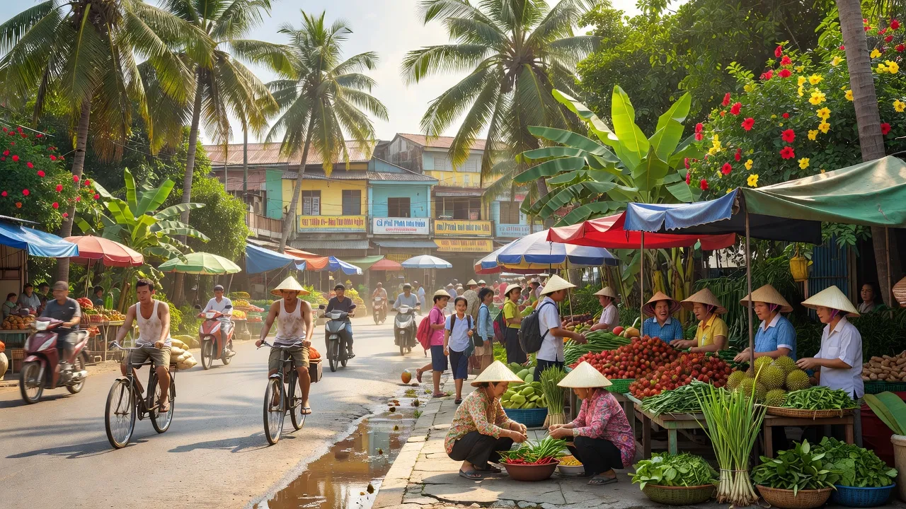 Khung cảnh sôi động tại Phường Thiện An, Thị xã Buôn Hồ, tỉnh Đắk Lắk với sinh hoạt đô thị.
