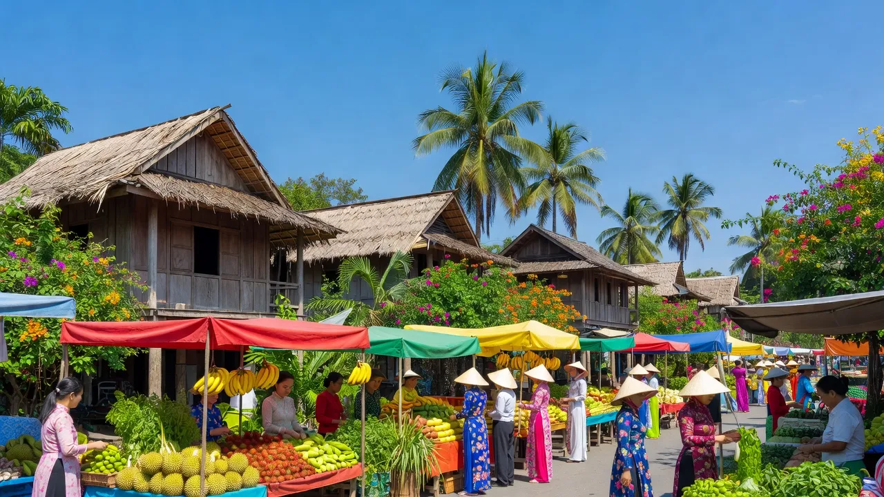 Khung cảnh phố phường Ea Tam, Buôn Ma Thuột với chợ địa phương và kiến trúc truyền thống.