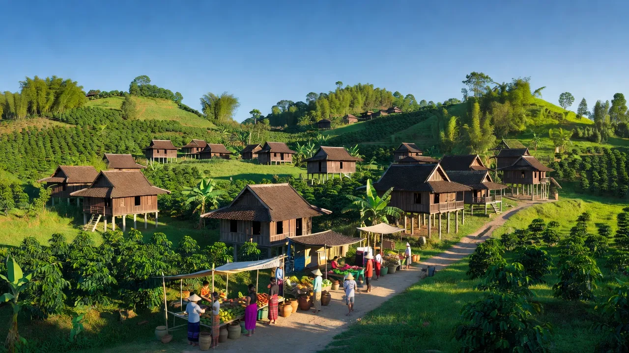 Khung cảnh xanh tươi ở xã Ea Tu, Buôn Ma Thuột, Đắk Lắk, thể hiện đời sống nông thôn Việt Nam.