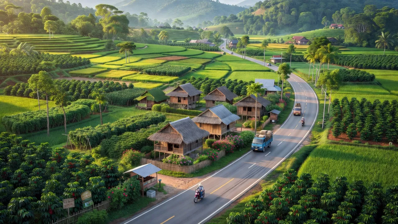 Cảnh đẹp xã Hòa Phú, Buôn Ma Thuột với cánh đồng xanh và hoạt động nông nghiệp, Quốc lộ 14.