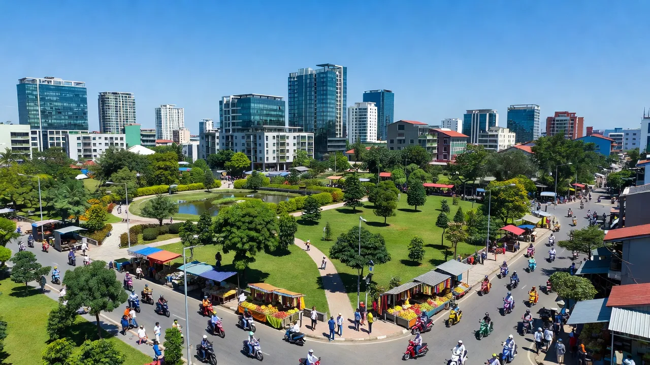 Quang cảnh Phường Tân Hòa, Thành phố Buôn Ma Thuột với cuộc sống sôi động và cảnh quan xanh tươi.