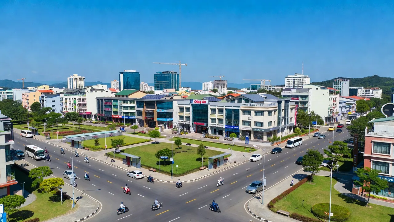 Khung cảnh phường Tân Tiến, Buôn Ma Thuột với đô thị sôi động và cơ sở hạ tầng công cộng.