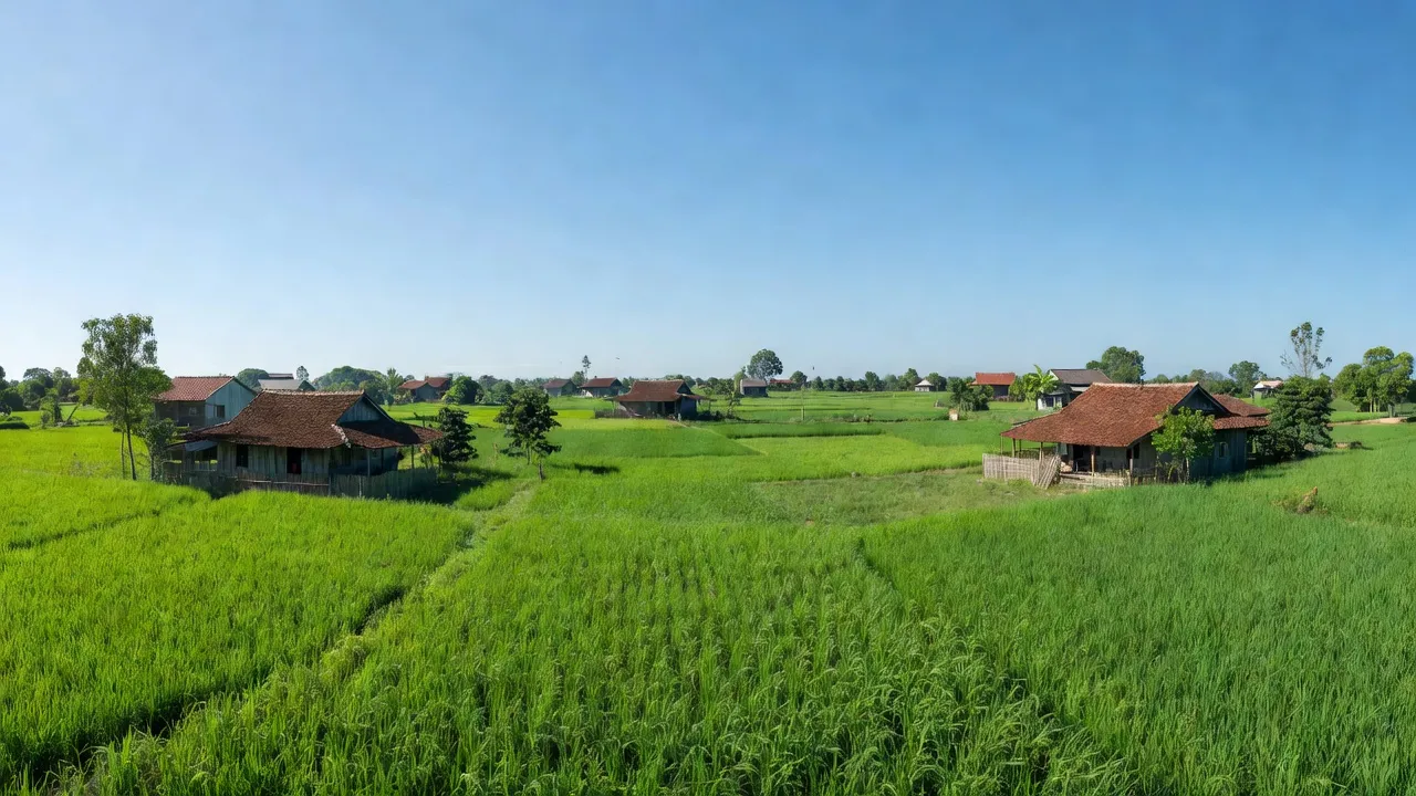 Toàn cảnh xã Dray Bhăng, huyện Cư Kuin, Đắk Lắk, xanh tươi và năng động, nhiều thôn buôn.